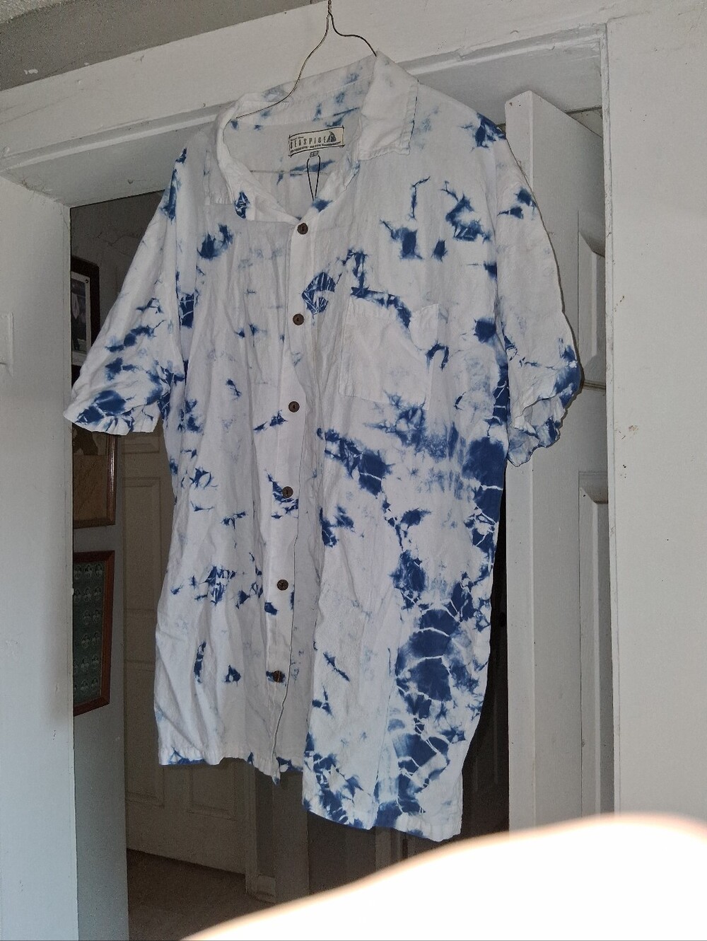 Seaspice Short-Sleeve Tie-Dye Button-Down Shirt - Blue/White